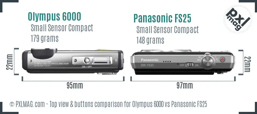 Olympus 6000 vs Panasonic FS25 top view buttons comparison