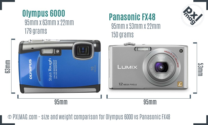 Olympus 6000 vs Panasonic FX48 size comparison