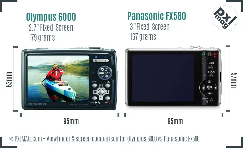 Olympus 6000 vs Panasonic FX580 Screen and Viewfinder comparison