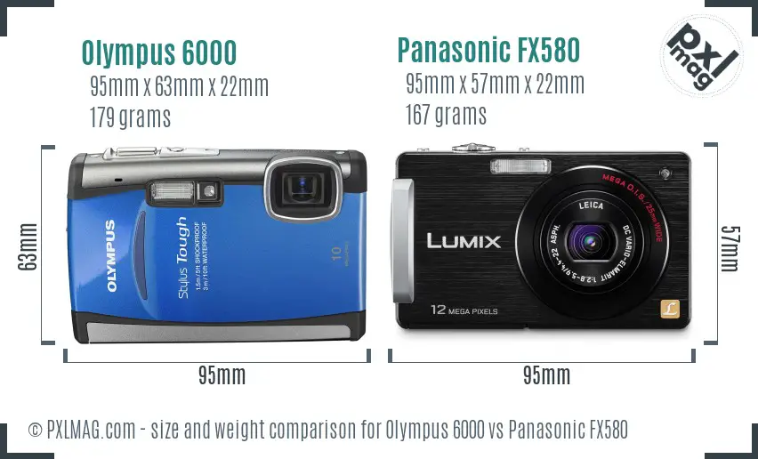 Olympus 6000 vs Panasonic FX580 size comparison