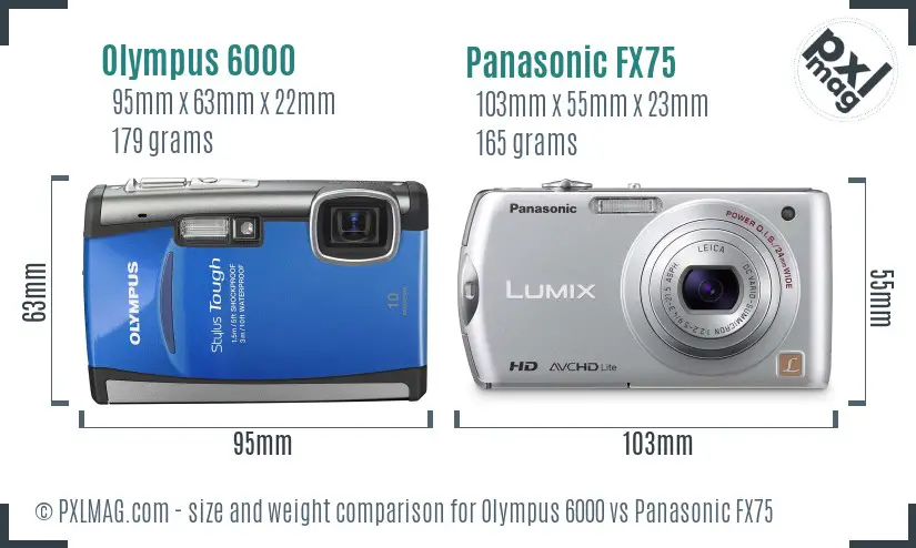 Olympus 6000 vs Panasonic FX75 size comparison