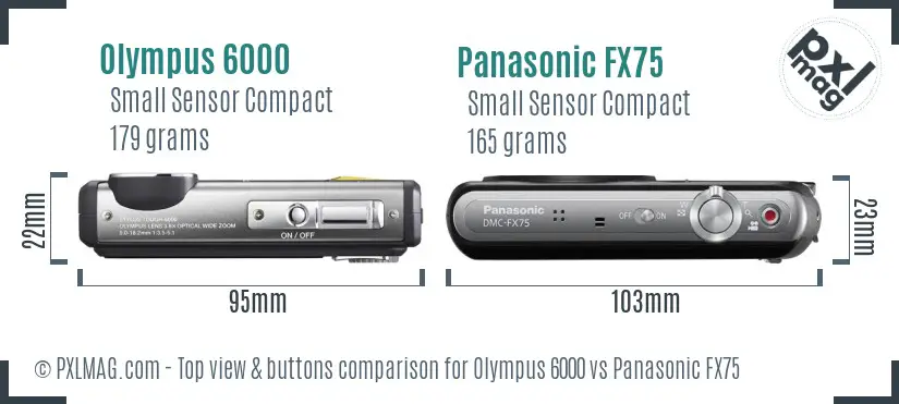 Olympus 6000 vs Panasonic FX75 top view buttons comparison