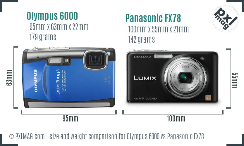 Olympus 6000 vs Panasonic FX78 size comparison