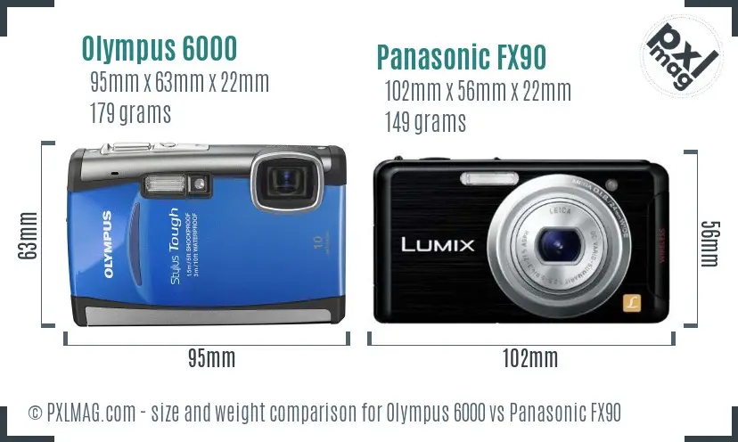 Olympus 6000 vs Panasonic FX90 size comparison