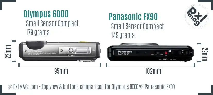 Olympus 6000 vs Panasonic FX90 top view buttons comparison