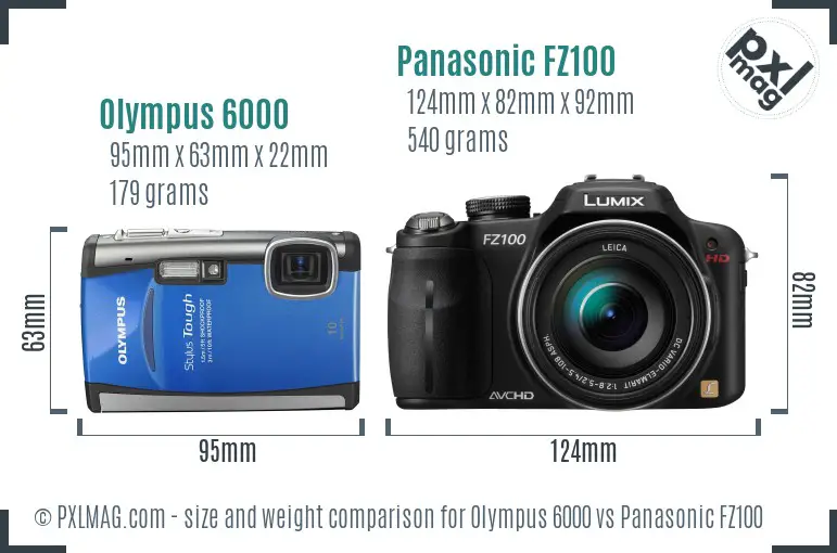Olympus 6000 vs Panasonic FZ100 size comparison