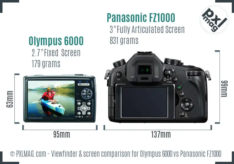 Olympus 6000 vs Panasonic FZ1000 Screen and Viewfinder comparison