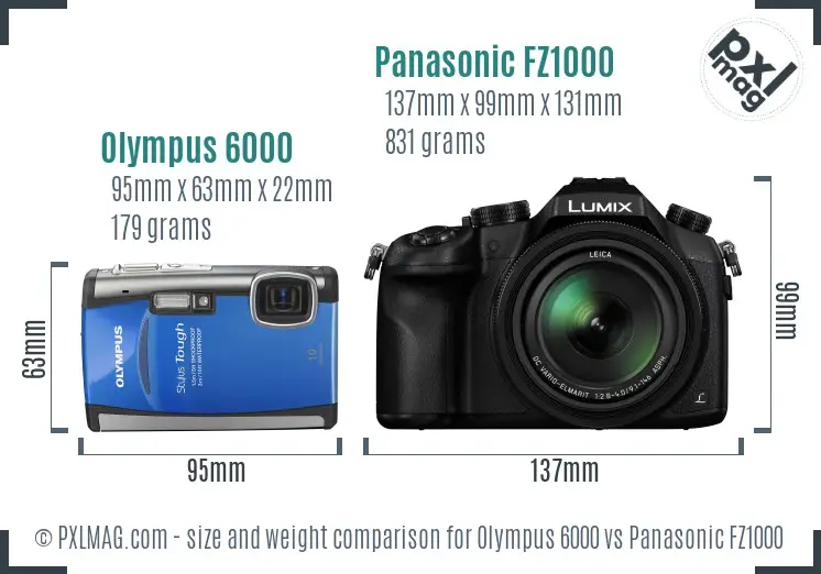 Olympus 6000 vs Panasonic FZ1000 size comparison