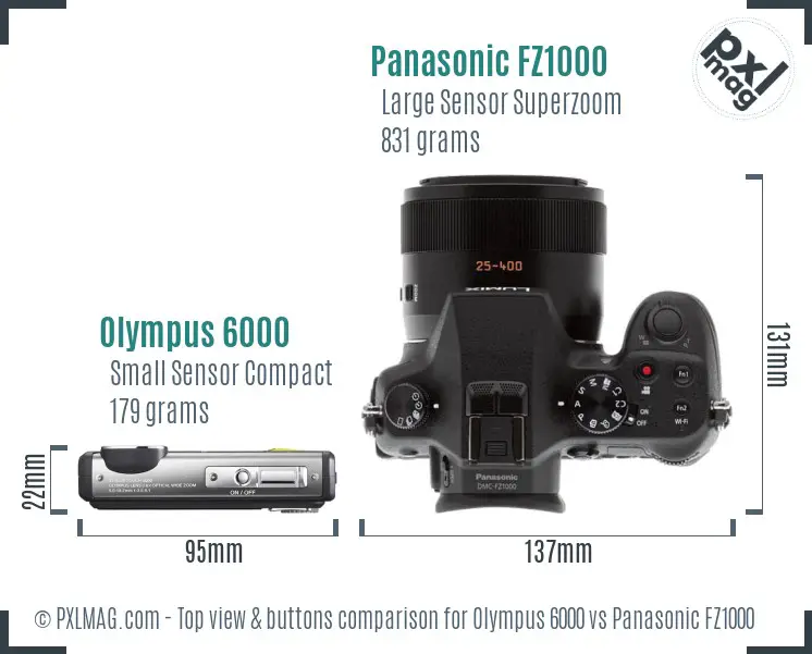 Olympus 6000 vs Panasonic FZ1000 top view buttons comparison