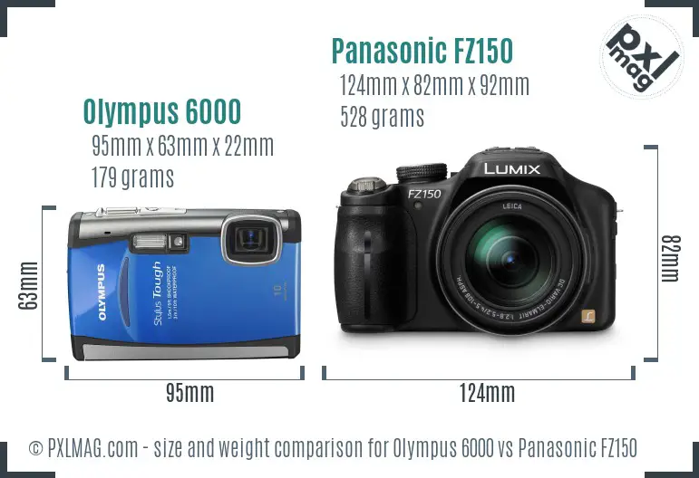 Olympus 6000 vs Panasonic FZ150 size comparison Olympus 6000 vs Panasonic FZ150 size comparison