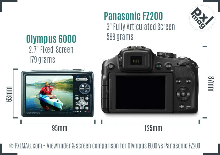 Olympus 6000 vs Panasonic FZ200 Screen and Viewfinder comparison