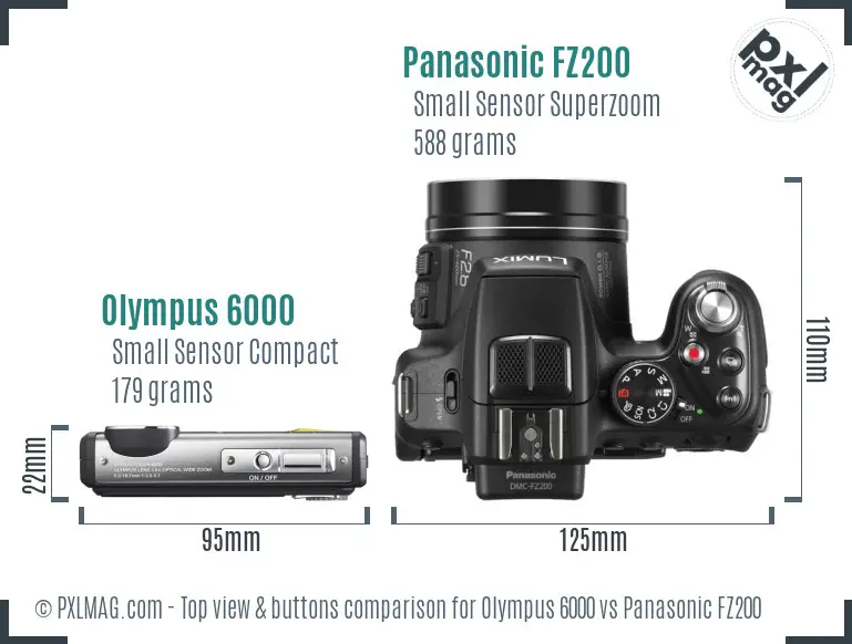 Olympus 6000 vs Panasonic FZ200 top view buttons comparison