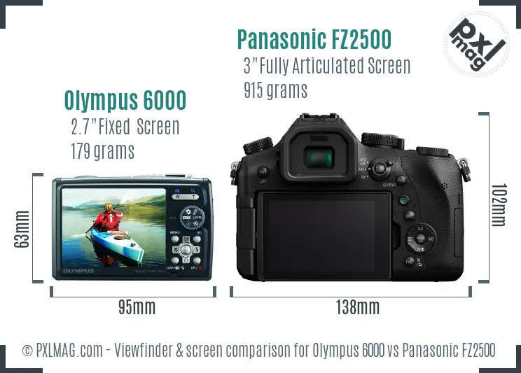 Olympus 6000 vs Panasonic FZ2500 Screen and Viewfinder comparison