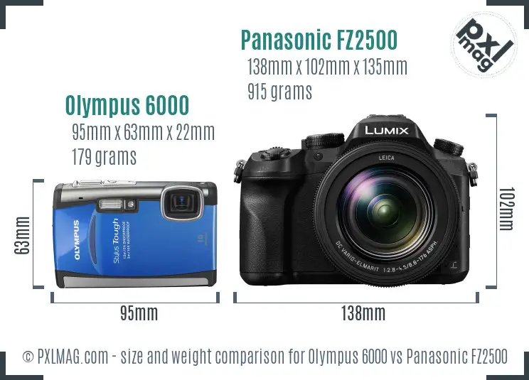 Olympus 6000 vs Panasonic FZ2500 size comparison