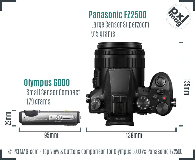 Olympus 6000 vs Panasonic FZ2500 top view buttons comparison