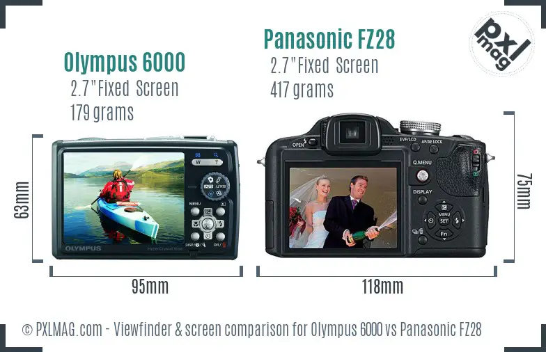 Olympus 6000 vs Panasonic FZ28 Screen and Viewfinder comparison Olympus 6000 vs Panasonic FZ28 Screen and Viewfinder comparison