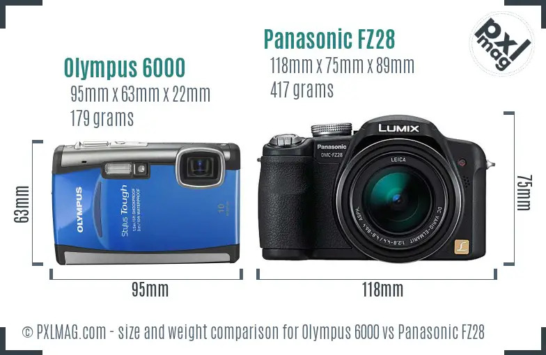 Olympus 6000 vs Panasonic FZ28 size comparison Olympus 6000 vs Panasonic FZ28 size comparison