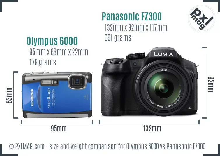 Olympus 6000 vs Panasonic FZ300 size comparison