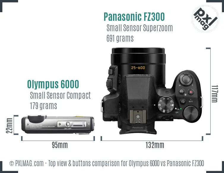 Olympus 6000 vs Panasonic FZ300 top view buttons comparison