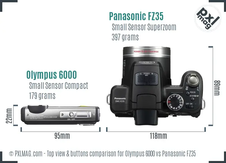 Olympus 6000 vs Panasonic FZ35 top view buttons comparison