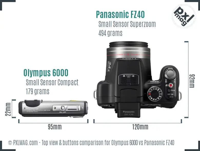 Olympus 6000 vs Panasonic FZ40 top view buttons comparison