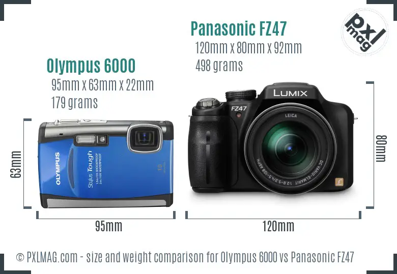 Olympus 6000 vs Panasonic FZ47 size comparison