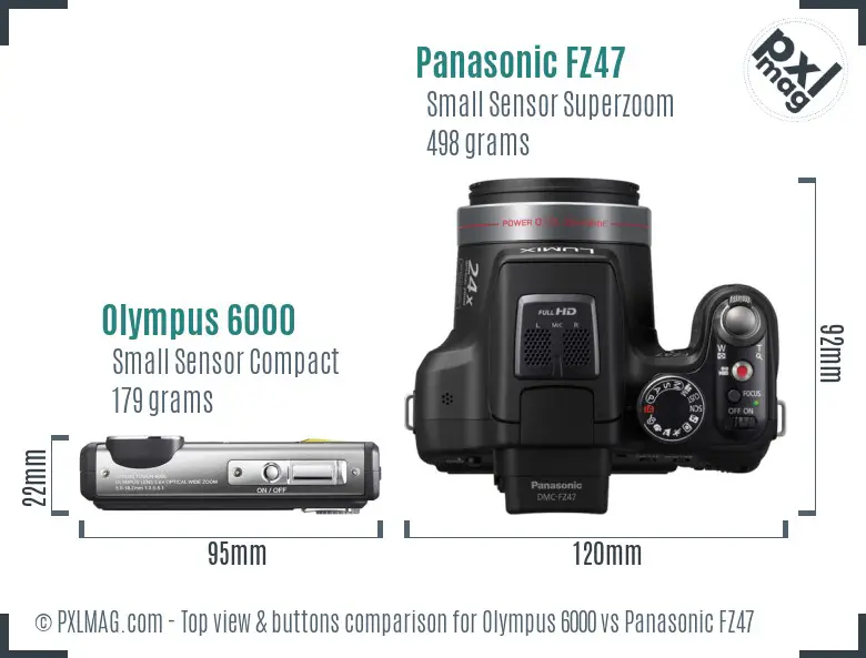 Olympus 6000 vs Panasonic FZ47 top view buttons comparison