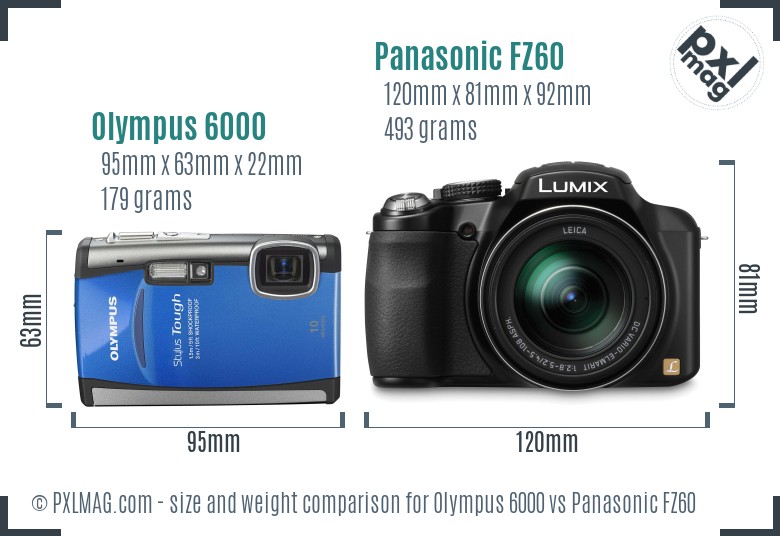 Olympus 6000 vs Panasonic FZ60 size comparison