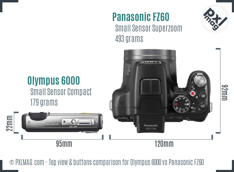 Olympus 6000 vs Panasonic FZ60 top view buttons comparison