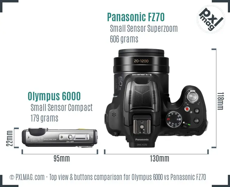 Olympus 6000 vs Panasonic FZ70 top view buttons comparison
