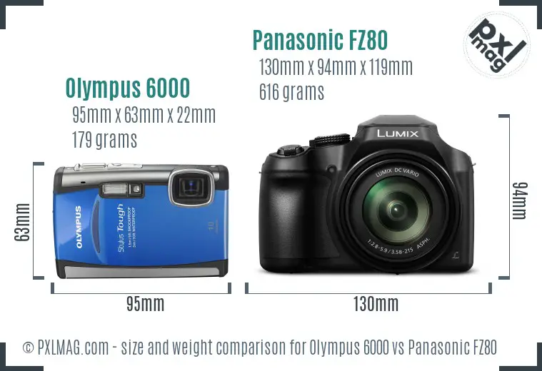 Olympus 6000 vs Panasonic FZ80 size comparison