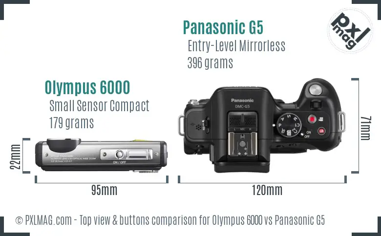 Olympus 6000 vs Panasonic G5 top view buttons comparison Olympus 6000 vs Panasonic G5 top view buttons comparison