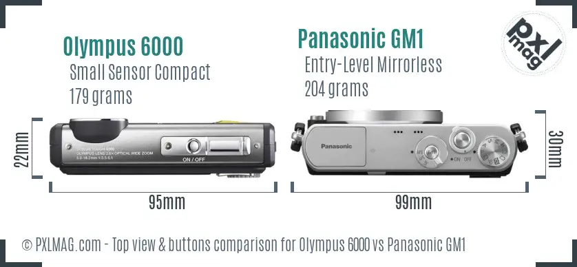 Olympus 6000 vs Panasonic GM1 top view buttons comparison