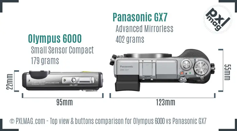 Olympus 6000 vs Panasonic GX7 top view buttons comparison Olympus 6000 vs Panasonic GX7 top view buttons comparison