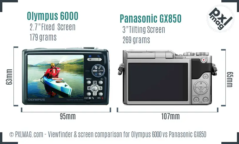 Olympus 6000 vs Panasonic GX850 Screen and Viewfinder comparison