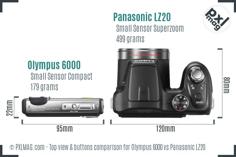 Olympus 6000 vs Panasonic LZ20 top view buttons comparison Olympus 6000 vs Panasonic LZ20 top view buttons comparison