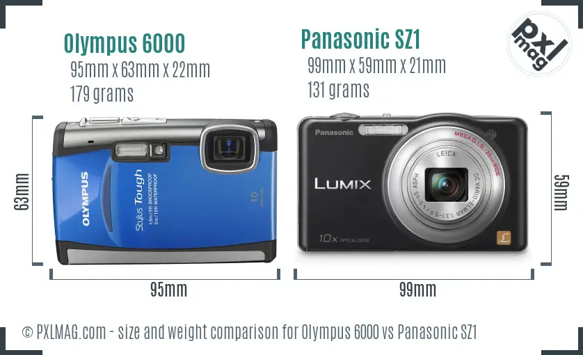 Olympus 6000 vs Panasonic SZ1 size comparison