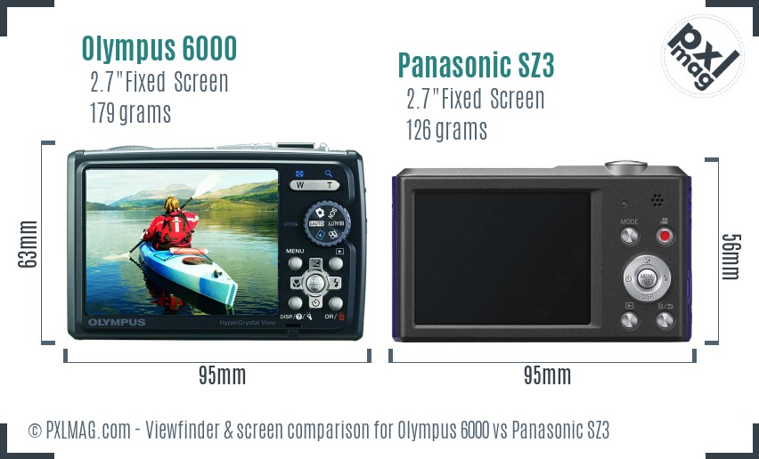 Olympus 6000 vs Panasonic SZ3 Screen and Viewfinder comparison