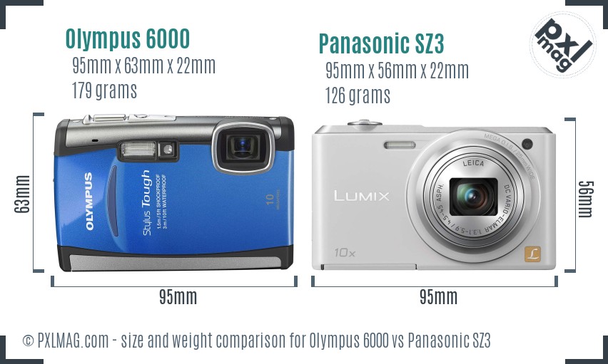 Olympus 6000 vs Panasonic SZ3 size comparison