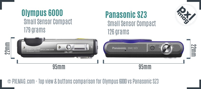 Olympus 6000 vs Panasonic SZ3 top view buttons comparison