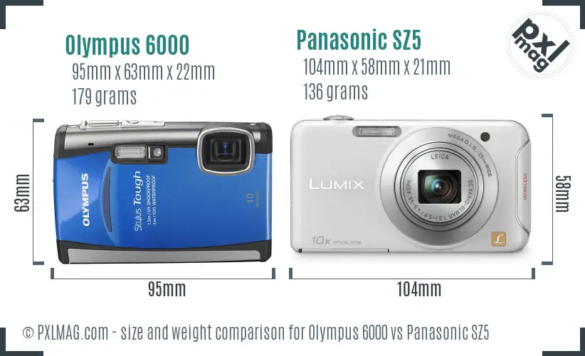 Olympus 6000 vs Panasonic SZ5 size comparison