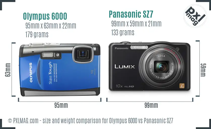 Olympus 6000 vs Panasonic SZ7 size comparison