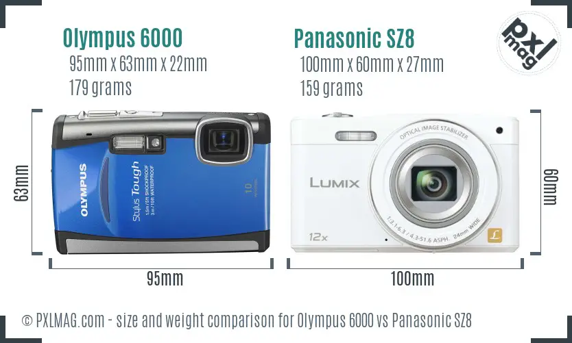 Olympus 6000 vs Panasonic SZ8 size comparison Olympus 6000 vs Panasonic SZ8 size comparison