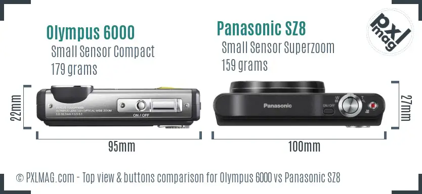 Olympus 6000 vs Panasonic SZ8 top view buttons comparison Olympus 6000 vs Panasonic SZ8 top view buttons comparison