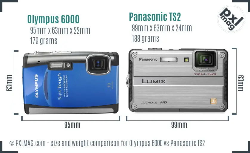 Olympus 6000 vs Panasonic TS2 size comparison