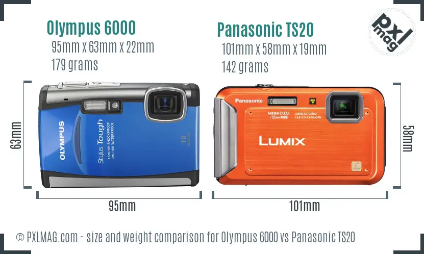 Olympus 6000 vs Panasonic TS20 size comparison