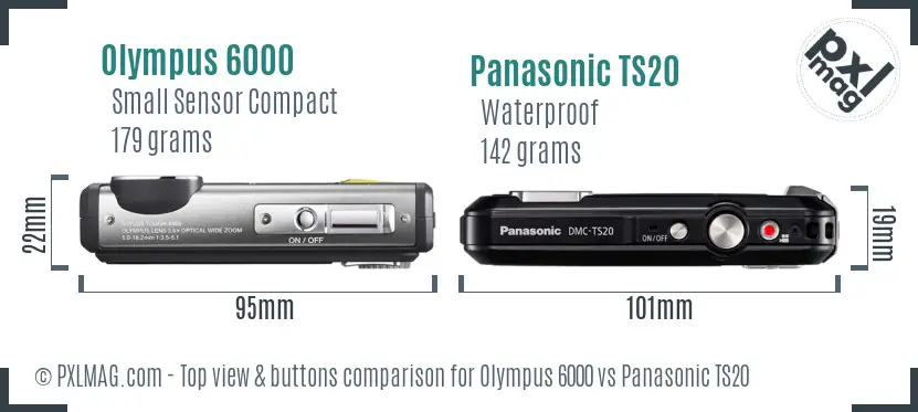 Olympus 6000 vs Panasonic TS20 top view buttons comparison