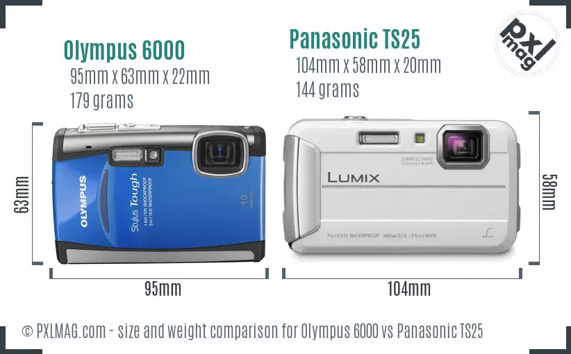 Olympus 6000 vs Panasonic TS25 size comparison