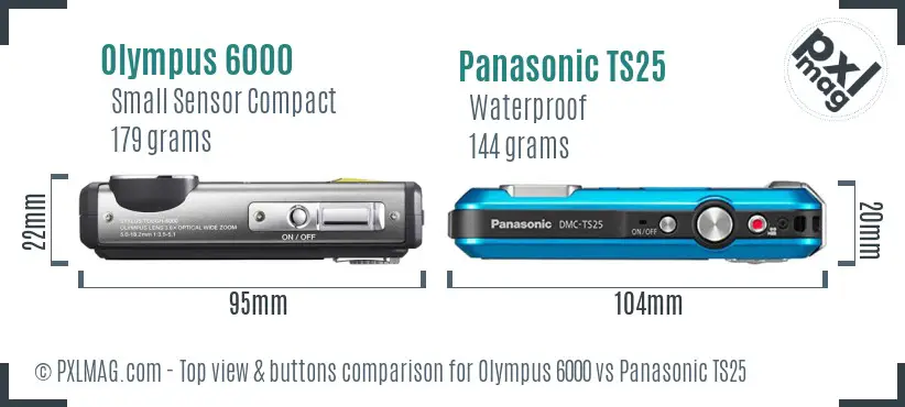 Olympus 6000 vs Panasonic TS25 top view buttons comparison