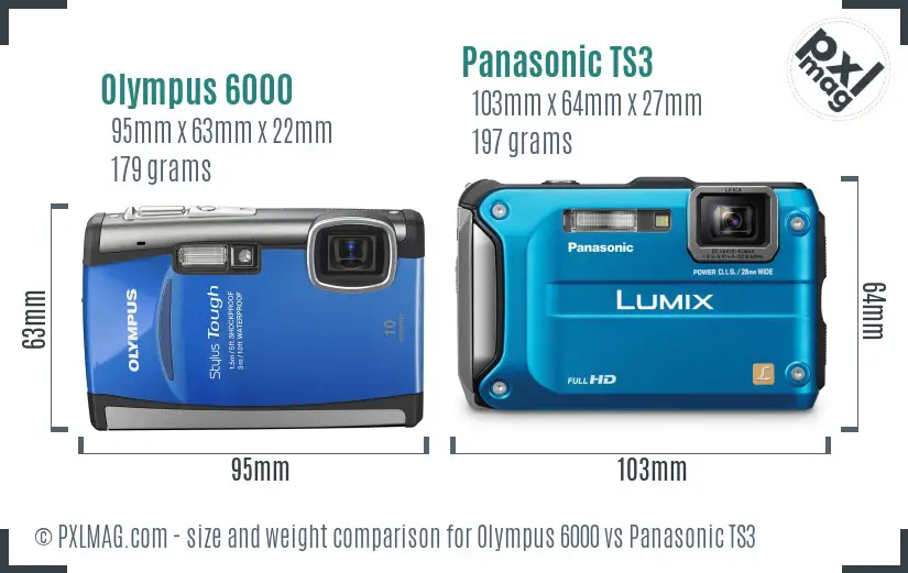 Olympus 6000 vs Panasonic TS3 size comparison
